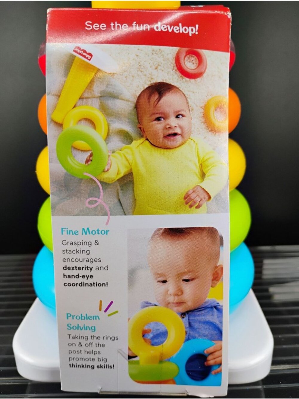 Fisher-Price Rock-A-Stack Baby Stacking Rings Toy Fine Motor Activity - Picture 4 of 6